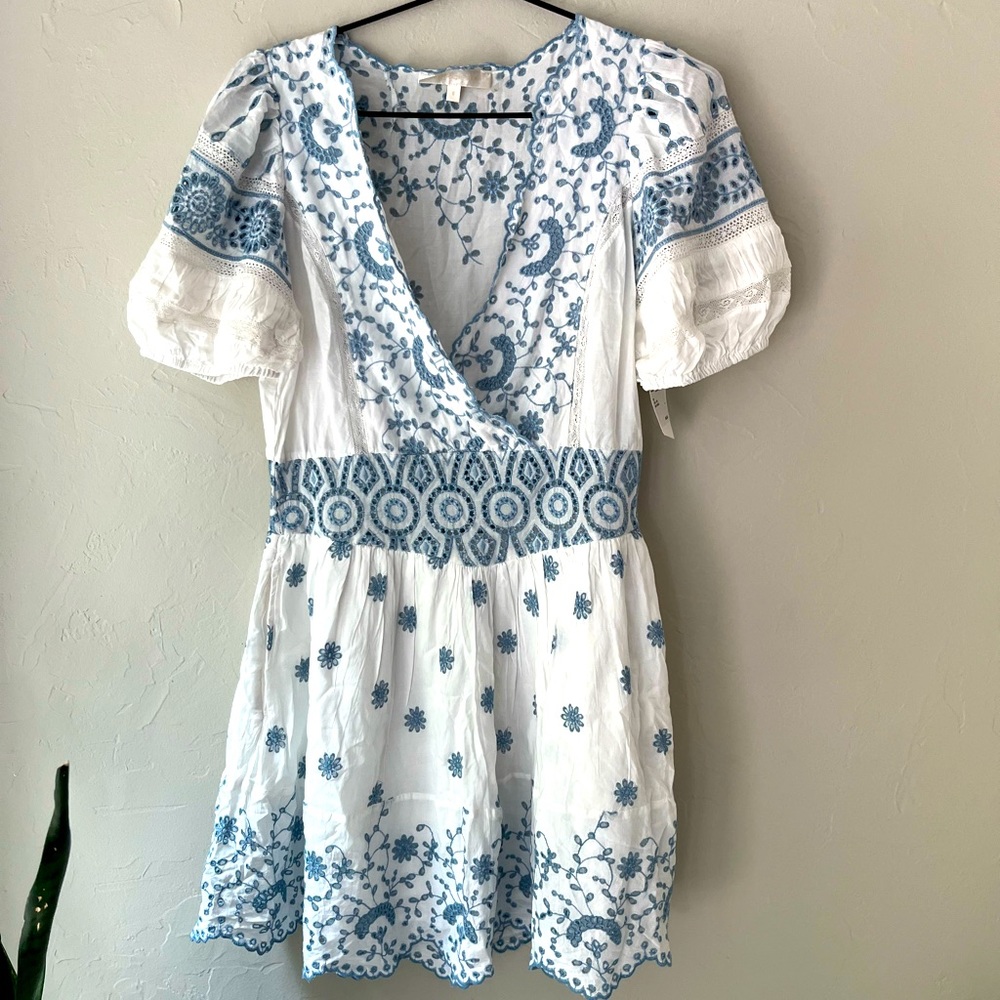 LoveShackFancy White and Blue Mini Dress - Picture 5 of 6